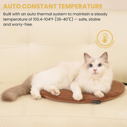Pet Heating Pad for Cats Dogs Indoor & Sheltered Outdoor Waterproof Heated Cat Bed Heated Dog Bed Chew Resistant Cord Constant Temperature Electric Warming (Brown, S: 16" × 13" × 1.3")