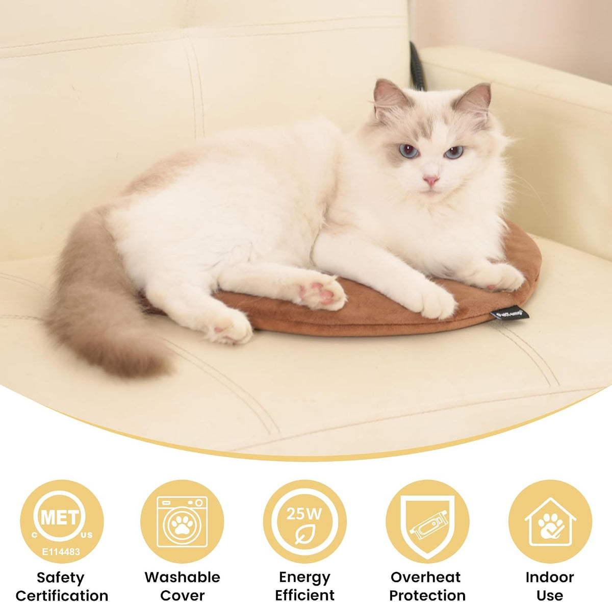 Pet Heating Pad for Cats Dogs Indoor & Sheltered Outdoor Waterproof Heated Cat Bed Heated Dog Bed Chew Resistant Cord Constant Temperature Electric Warming (Brown, S: 16" × 13" × 1.3")