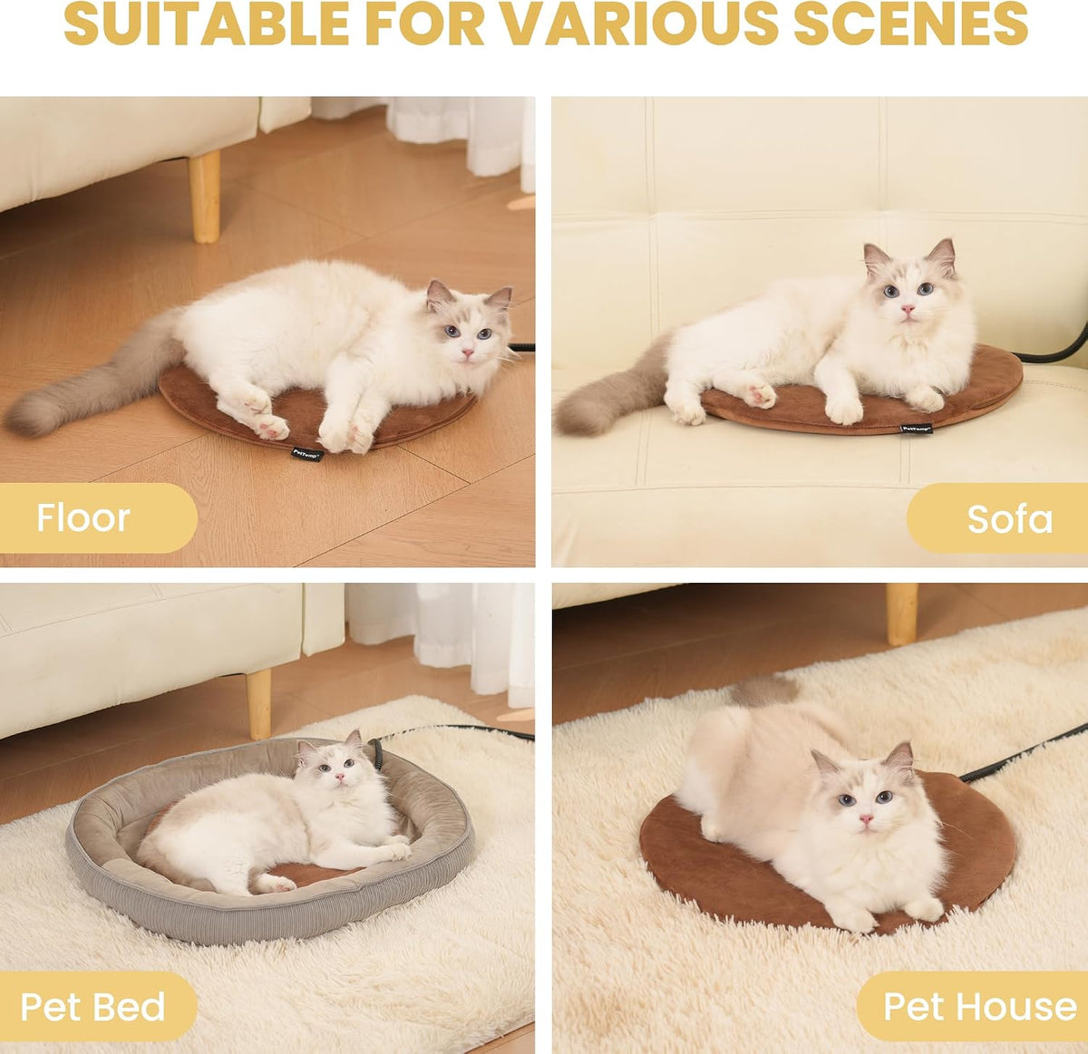 Pet Heating Pad for Cats Dogs Indoor & Sheltered Outdoor Waterproof Heated Cat Bed Heated Dog Bed Chew Resistant Cord Constant Temperature Electric Warming (Brown, S: 16" × 13" × 1.3")