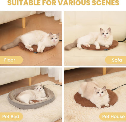 Pet Heating Pad for Cats Dogs Indoor & Sheltered Outdoor Waterproof Heated Cat Bed Heated Dog Bed Chew Resistant Cord Constant Temperature Electric Warming (Brown, S: 16" × 13" × 1.3")
