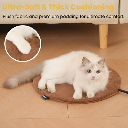 Pet Heating Pad for Cats Dogs Indoor & Sheltered Outdoor Waterproof Heated Cat Bed Heated Dog Bed Chew Resistant Cord Constant Temperature Electric Warming (Brown, S: 16" × 13" × 1.3")