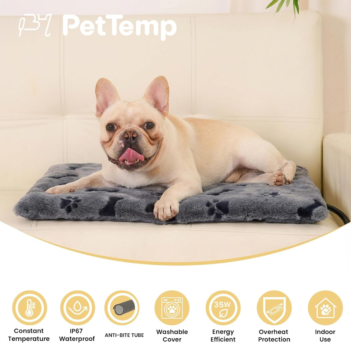 Pet Heating Pad for Cats Dogs Indoor & Sheltered Outdoor Waterproof Heated Cat Bed Heated Dog Bed Chew Resistant Cord Constant Temperature Electric Warming (Brown, S: 16" × 13" × 1.3")