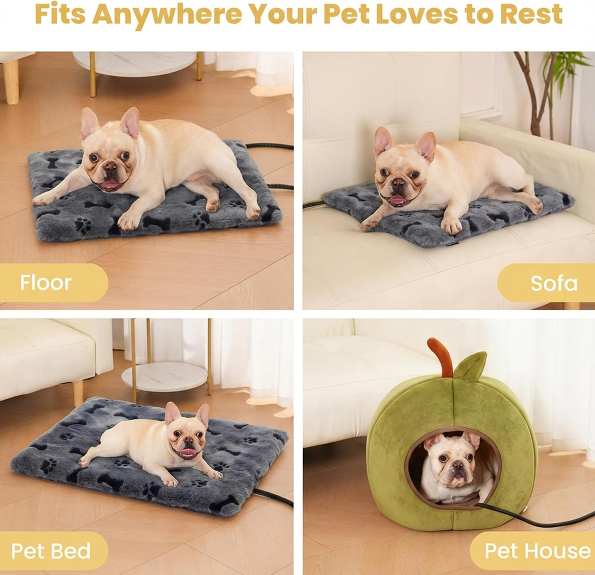 Pet Heating Pad for Cats Dogs Indoor & Sheltered Outdoor Waterproof Heated Cat Bed Heated Dog Bed Chew Resistant Cord Constant Temperature Electric Warming (Brown, S: 16" × 13" × 1.3")