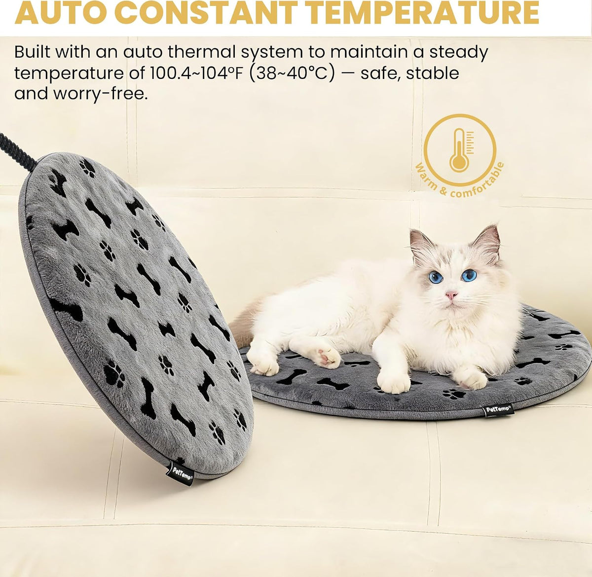 Pet Heating Pad for Cats Dogs Indoor & Sheltered Outdoor Waterproof Heated Cat Bed Heated Dog Bed Chew Resistant Cord Constant Temperature Electric Warming (Brown, S: 16" × 13" × 1.3")