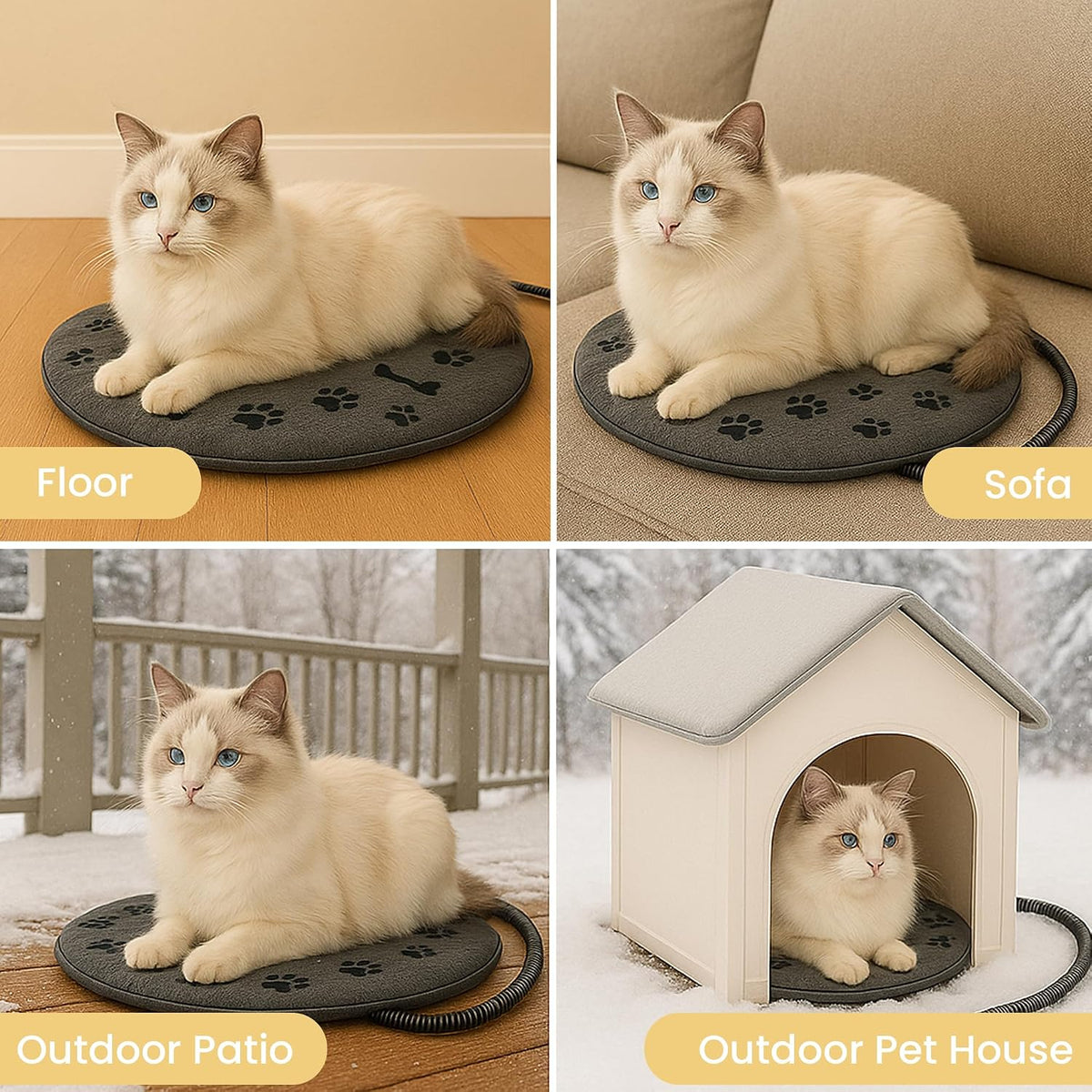 Pet Heating Pad for Cats Dogs Indoor & Sheltered Outdoor Waterproof Heated Cat Bed Heated Dog Bed Chew Resistant Cord Constant Temperature Electric Warming (Brown, S: 16" × 13" × 1.3")