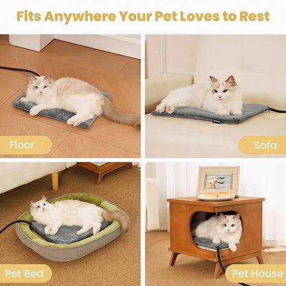 Pet Heating Pad for Cats Dogs Indoor & Sheltered Outdoor Waterproof Heated Cat Bed Heated Dog Bed Chew Resistant Cord Constant Temperature Electric Warming (Brown, S: 16" × 13" × 1.3")