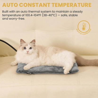 Pet Heating Pad for Cats Dogs Indoor & Sheltered Outdoor Waterproof Heated Cat Bed Heated Dog Bed Chew Resistant Cord Constant Temperature Electric Warming (Brown, S: 16" × 13" × 1.3")
