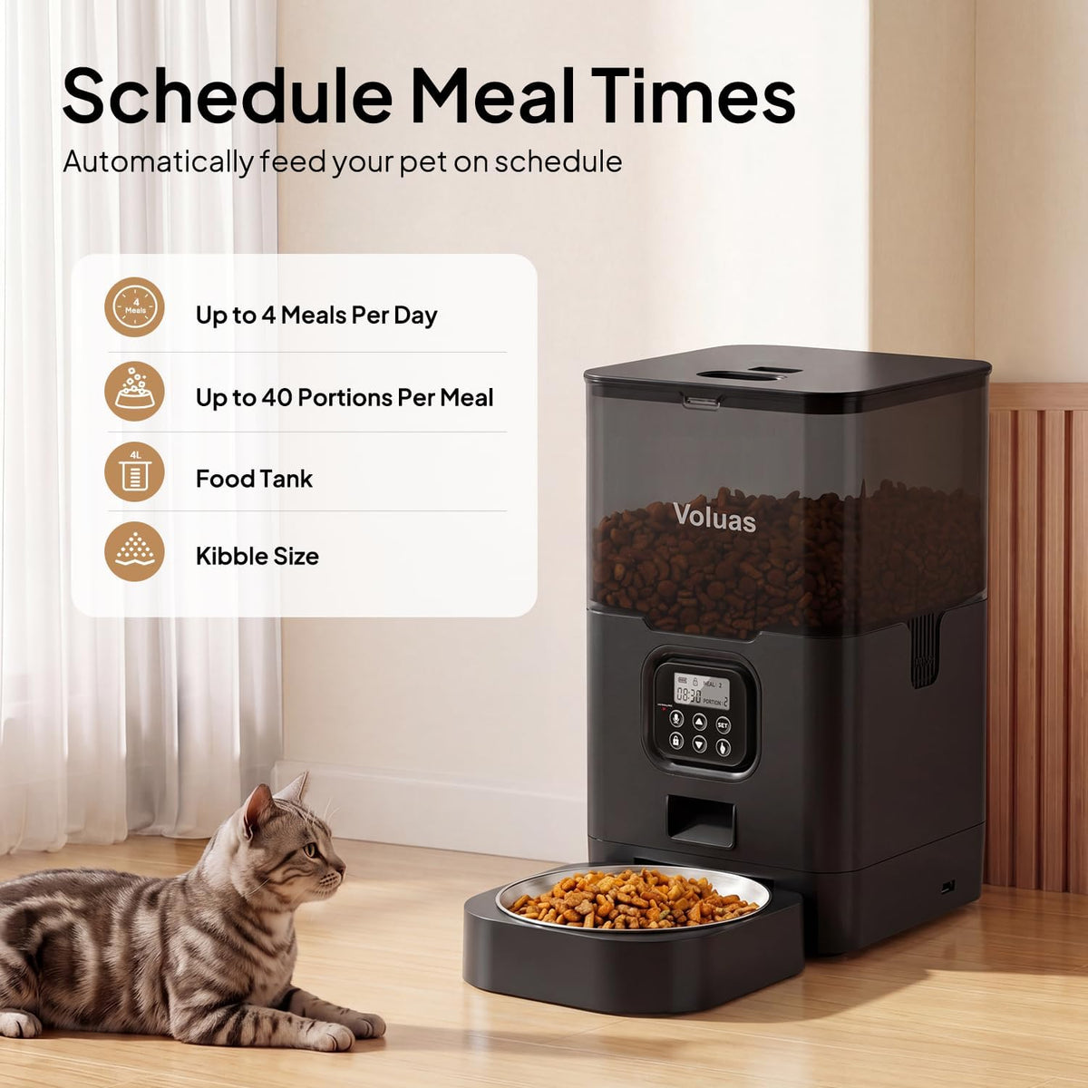 Automatic Cat Feeder, 4L Timed Dry Food Dispenser for Cats & Dogs