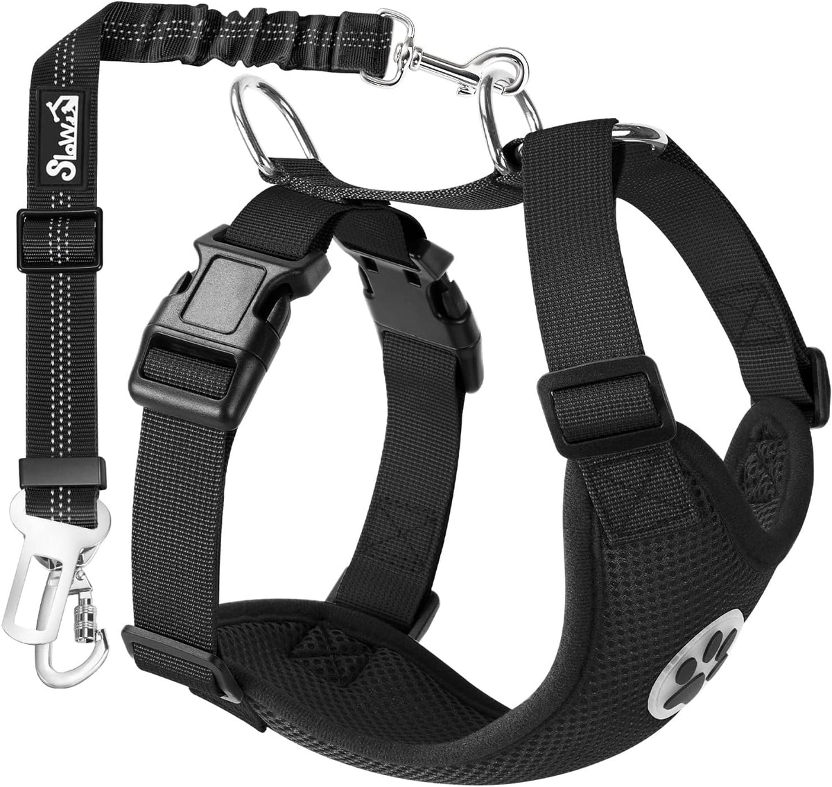 Dog Seat Belt Harness for Car, Dog Car Harness & Seatbelt, FU M | Adjustable Mesh Breathable Harness & Dog Seatbelt Safety Tether with Elastic Bungee & Double Clips for Small Medium Large Pet