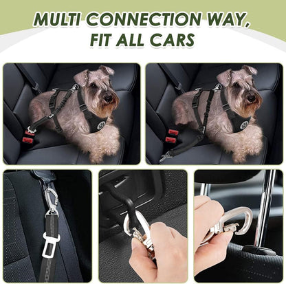 Dog Seat Belt Harness for Car, Dog Car Harness & Seatbelt, FU M | Adjustable Mesh Breathable Harness & Dog Seatbelt Safety Tether with Elastic Bungee & Double Clips for Small Medium Large Pet