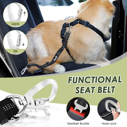 Dog Seat Belt Harness for Car, Dog Car Harness & Seatbelt, FU M | Adjustable Mesh Breathable Harness & Dog Seatbelt Safety Tether with Elastic Bungee & Double Clips for Small Medium Large Pet