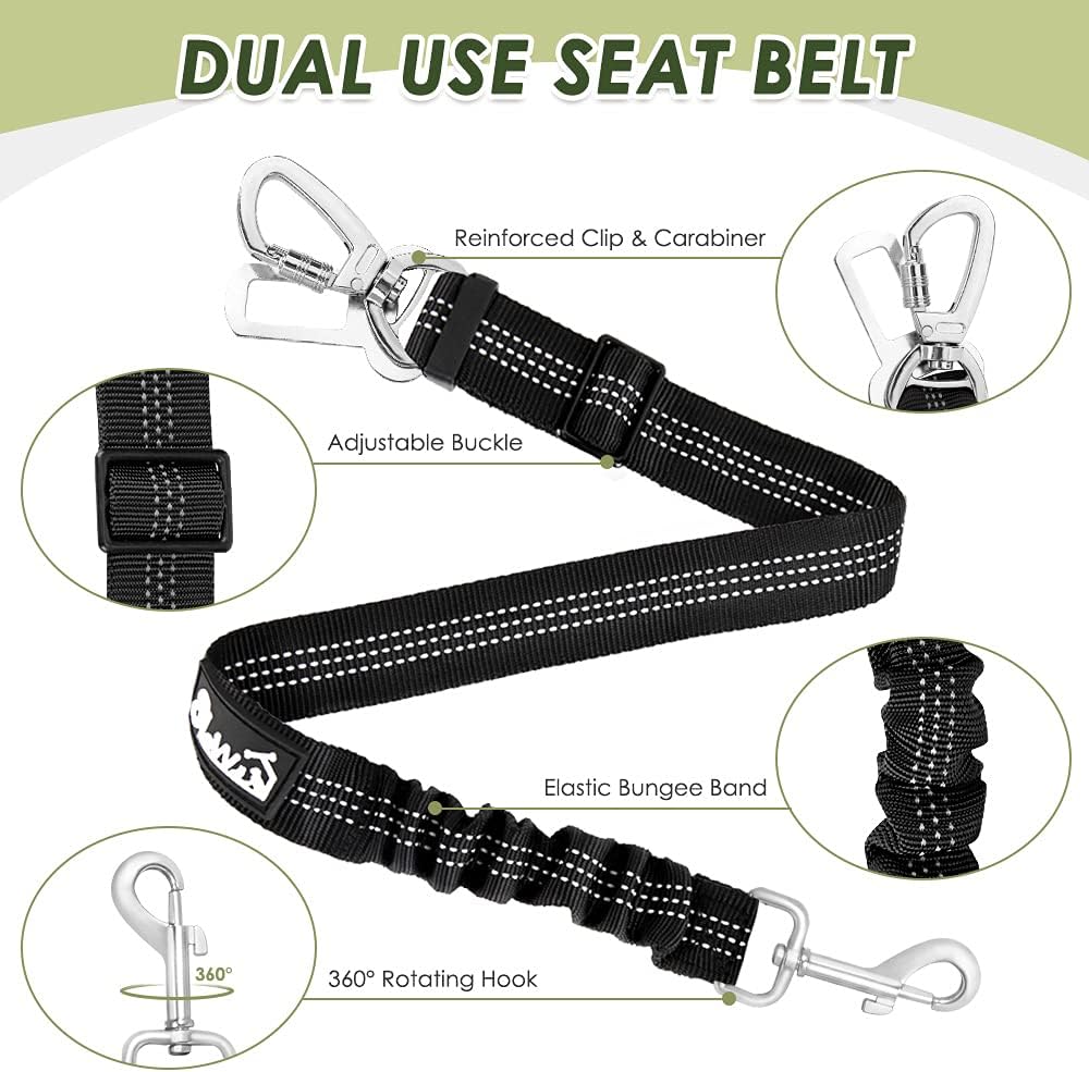 Dog Seat Belt Harness for Car, Dog Car Harness & Seatbelt, FU M | Adjustable Mesh Breathable Harness & Dog Seatbelt Safety Tether with Elastic Bungee & Double Clips for Small Medium Large Pet