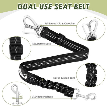 Dog Seat Belt Harness for Car, Dog Car Harness & Seatbelt, FU M | Adjustable Mesh Breathable Harness & Dog Seatbelt Safety Tether with Elastic Bungee & Double Clips for Small Medium Large Pet