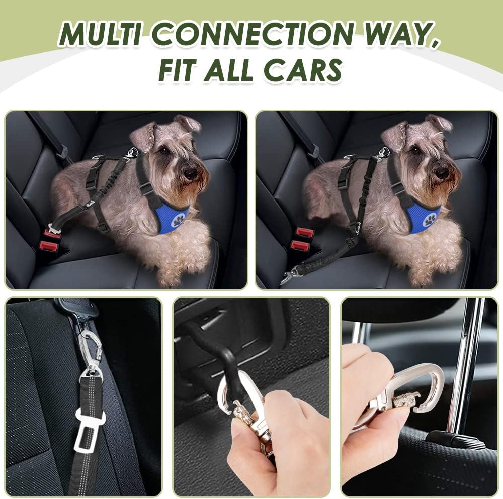 Dog Seat Belt Harness for Car, Dog Car Harness & Seatbelt, FU M | Adjustable Mesh Breathable Harness & Dog Seatbelt Safety Tether with Elastic Bungee & Double Clips for Small Medium Large Pet