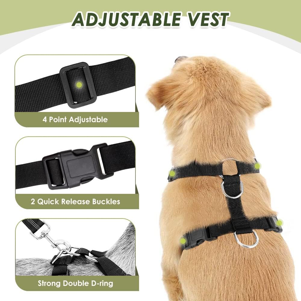 Dog Seat Belt Harness for Car, Dog Car Harness & Seatbelt, FU M | Adjustable Mesh Breathable Harness & Dog Seatbelt Safety Tether with Elastic Bungee & Double Clips for Small Medium Large Pet