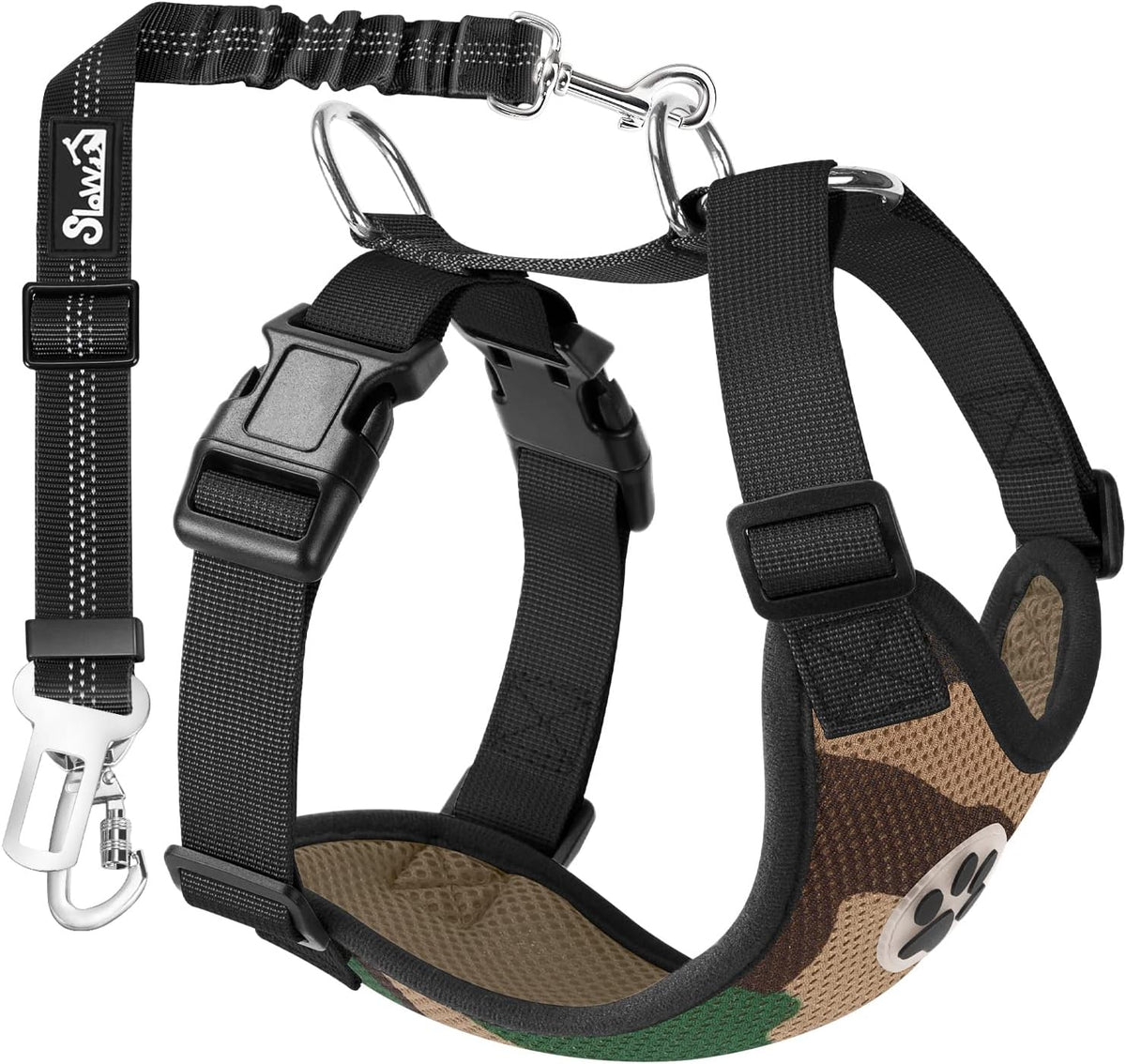 Dog Seat Belt Harness for Car, Dog Car Harness & Seatbelt, FU M | Adjustable Mesh Breathable Harness & Dog Seatbelt Safety Tether with Elastic Bungee & Double Clips for Small Medium Large Pet