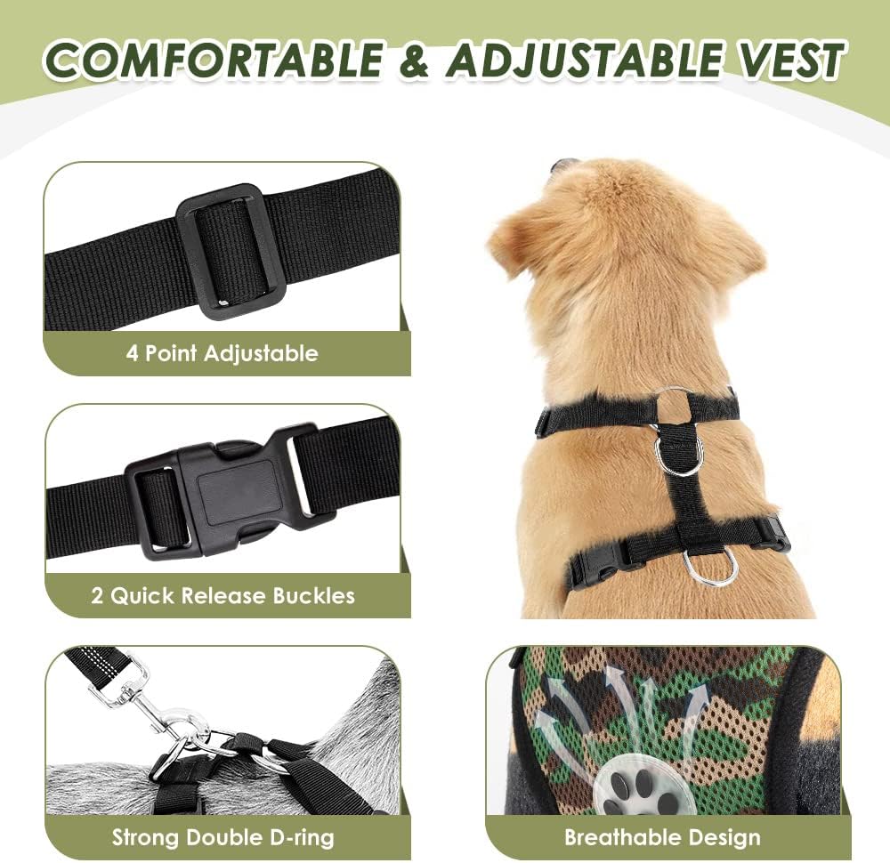 Dog Seat Belt Harness for Car, Dog Car Harness & Seatbelt, FU M | Adjustable Mesh Breathable Harness & Dog Seatbelt Safety Tether with Elastic Bungee & Double Clips for Small Medium Large Pet