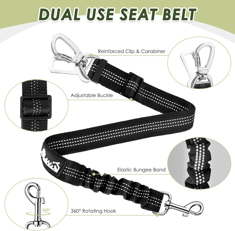 Dog Seat Belt Harness for Car, Dog Car Harness & Seatbelt, FU M | Adjustable Mesh Breathable Harness & Dog Seatbelt Safety Tether with Elastic Bungee & Double Clips for Small Medium Large Pet