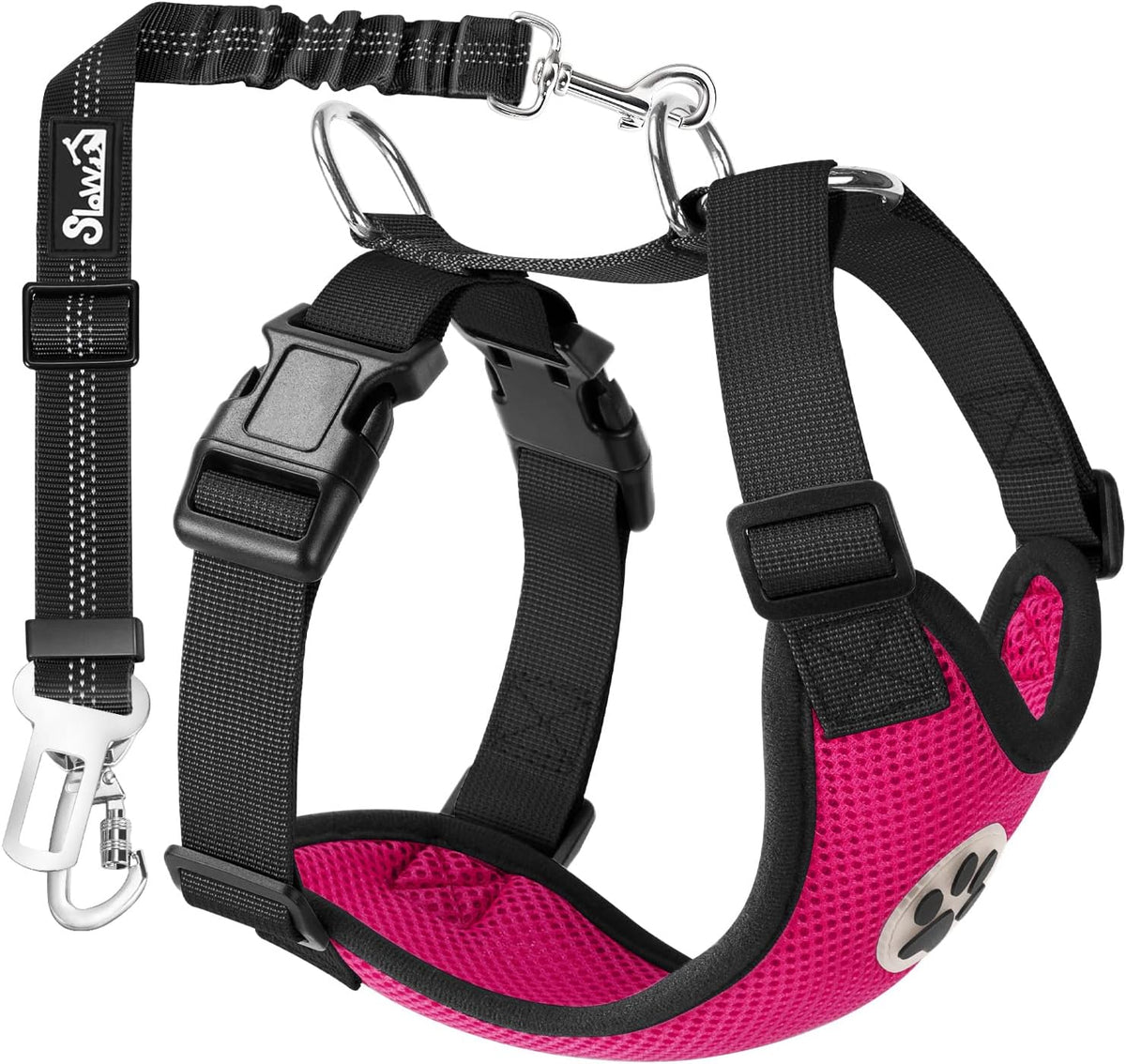 Dog Seat Belt Harness for Car, Dog Car Harness & Seatbelt, FU M | Adjustable Mesh Breathable Harness & Dog Seatbelt Safety Tether with Elastic Bungee & Double Clips for Small Medium Large Pet
