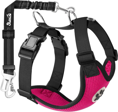 Dog Seat Belt Harness for Car, Dog Car Harness & Seatbelt, FU M | Adjustable Mesh Breathable Harness & Dog Seatbelt Safety Tether with Elastic Bungee & Double Clips for Small Medium Large Pet