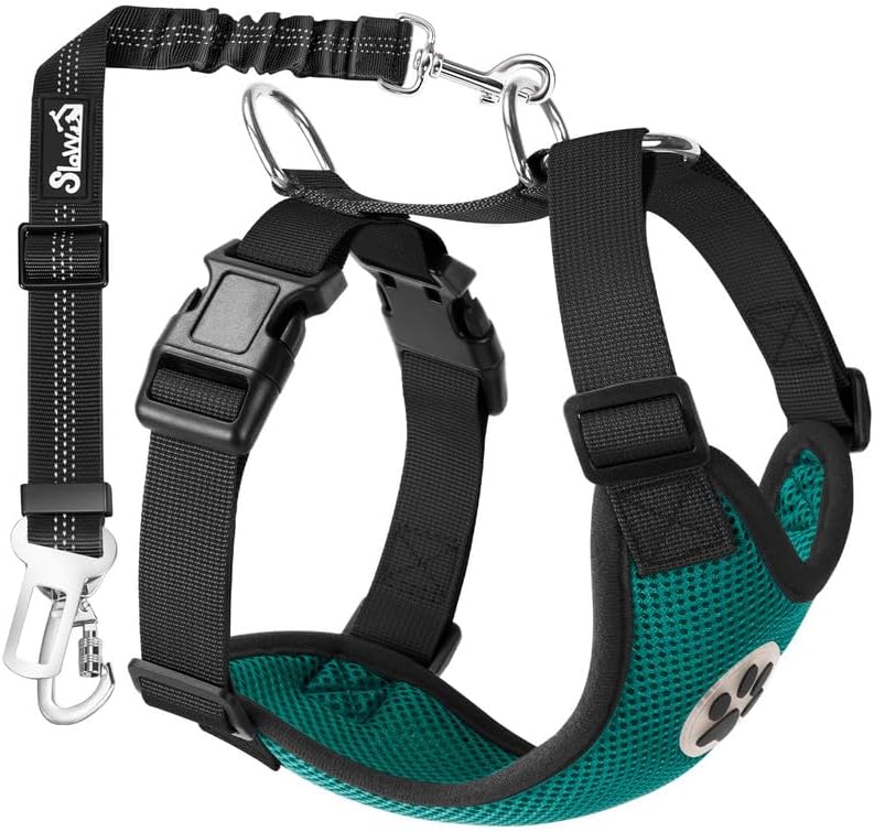 Dog Seat Belt Harness for Car, Dog Car Harness & Seatbelt, FU M | Adjustable Mesh Breathable Harness & Dog Seatbelt Safety Tether with Elastic Bungee & Double Clips for Small Medium Large Pet