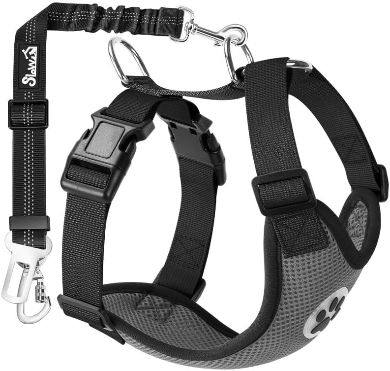 Dog Seat Belt Harness for Car, Dog Car Harness & Seatbelt, FU M | Adjustable Mesh Breathable Harness & Dog Seatbelt Safety Tether with Elastic Bungee & Double Clips for Small Medium Large Pet
