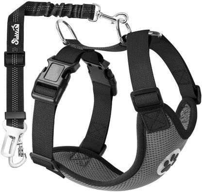 Dog Seat Belt Harness for Car, Dog Car Harness & Seatbelt, FU M | Adjustable Mesh Breathable Harness & Dog Seatbelt Safety Tether with Elastic Bungee & Double Clips for Small Medium Large Pet