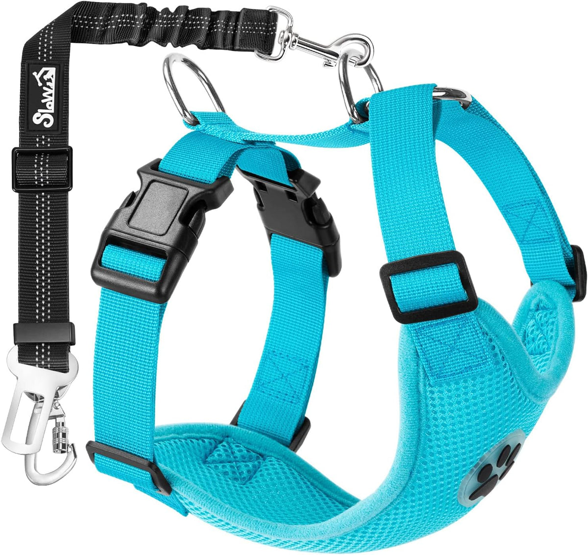 Dog Seat Belt Harness for Car, Dog Car Harness & Seatbelt, FU M | Adjustable Mesh Breathable Harness & Dog Seatbelt Safety Tether with Elastic Bungee & Double Clips for Small Medium Large Pet