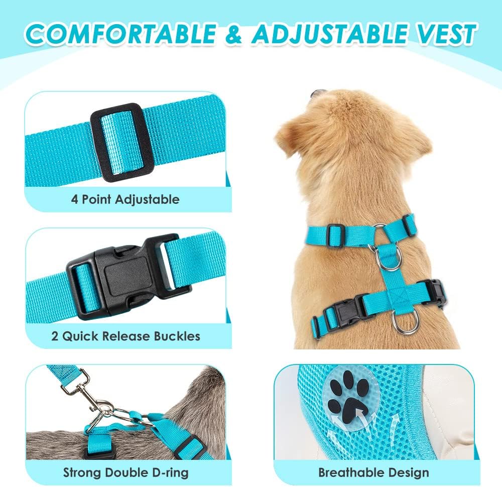 Dog Seat Belt Harness for Car, Dog Car Harness & Seatbelt, FU M | Adjustable Mesh Breathable Harness & Dog Seatbelt Safety Tether with Elastic Bungee & Double Clips for Small Medium Large Pet