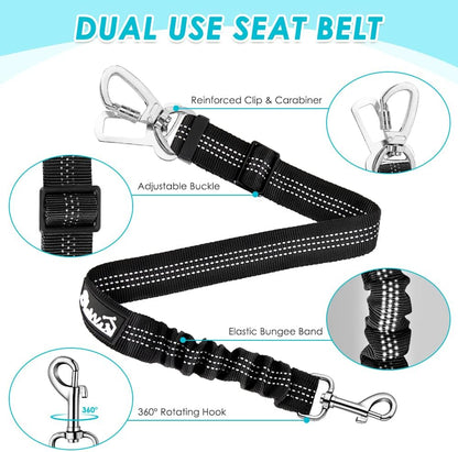 Dog Seat Belt Harness for Car, Dog Car Harness & Seatbelt, FU M | Adjustable Mesh Breathable Harness & Dog Seatbelt Safety Tether with Elastic Bungee & Double Clips for Small Medium Large Pet