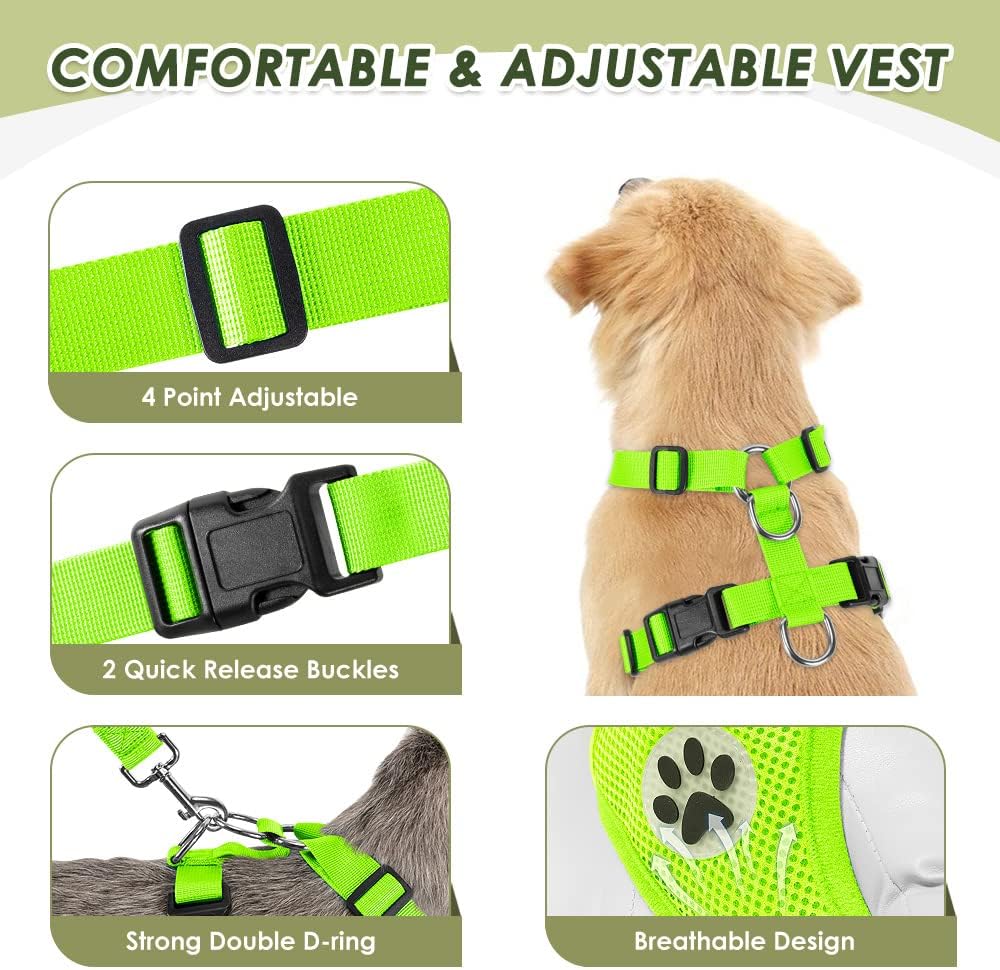 Dog Seat Belt Harness for Car, Dog Car Harness & Seatbelt, FU M | Adjustable Mesh Breathable Harness & Dog Seatbelt Safety Tether with Elastic Bungee & Double Clips for Small Medium Large Pet