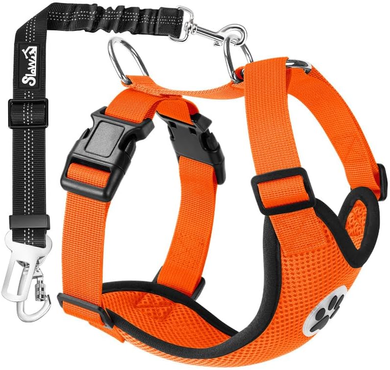 Dog Seat Belt Harness for Car, Dog Car Harness & Seatbelt, FU M | Adjustable Mesh Breathable Harness & Dog Seatbelt Safety Tether with Elastic Bungee & Double Clips for Small Medium Large Pet