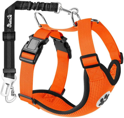 Dog Seat Belt Harness for Car, Dog Car Harness & Seatbelt, FU M | Adjustable Mesh Breathable Harness & Dog Seatbelt Safety Tether with Elastic Bungee & Double Clips for Small Medium Large Pet