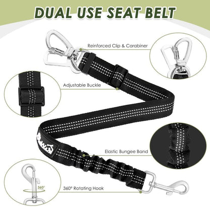 Dog Seat Belt Harness for Car, Dog Car Harness & Seatbelt, FU M | Adjustable Mesh Breathable Harness & Dog Seatbelt Safety Tether with Elastic Bungee & Double Clips for Small Medium Large Pet