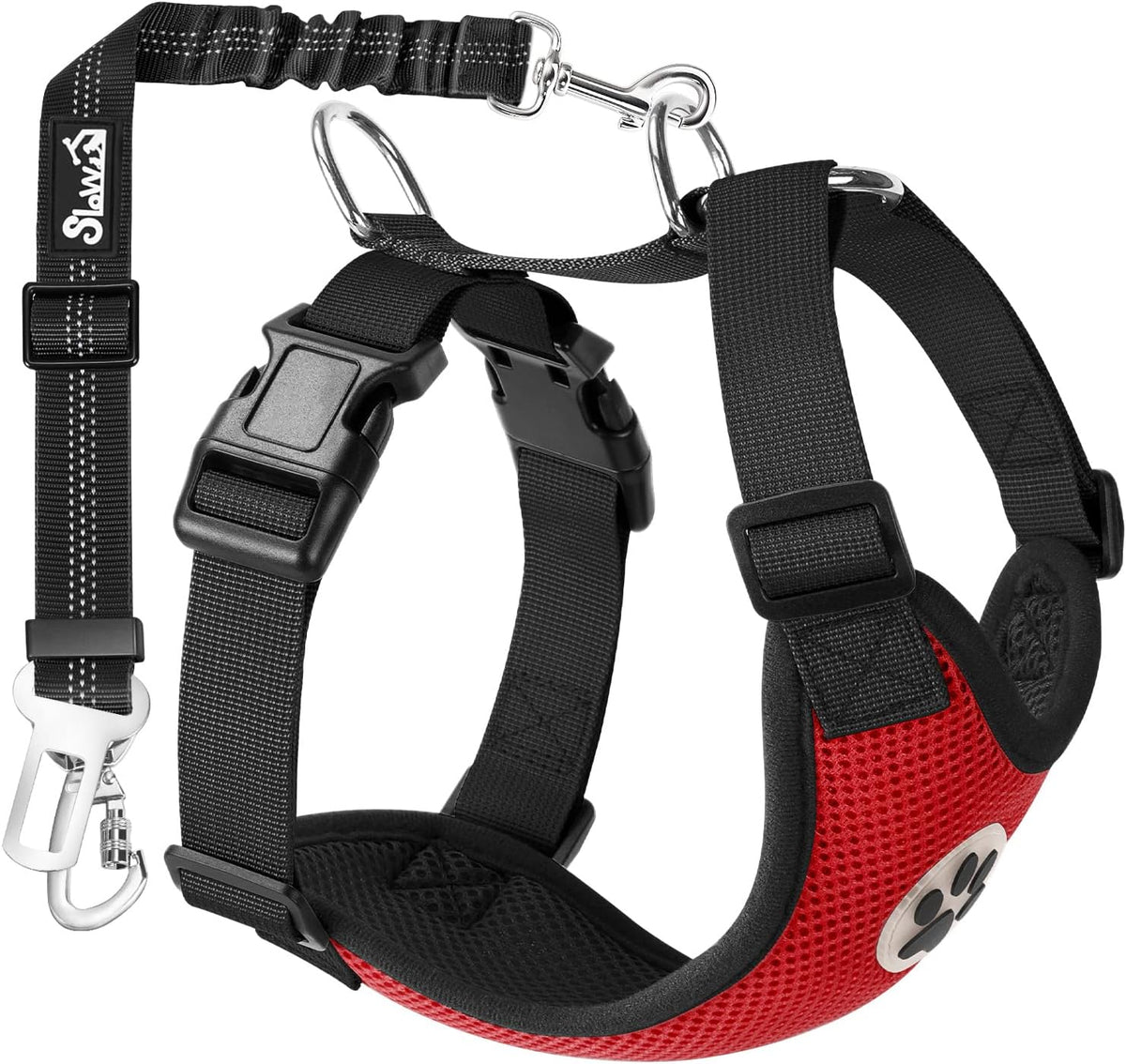 Dog Seat Belt Harness for Car, Dog Car Harness & Seatbelt, FU M | Adjustable Mesh Breathable Harness & Dog Seatbelt Safety Tether with Elastic Bungee & Double Clips for Small Medium Large Pet