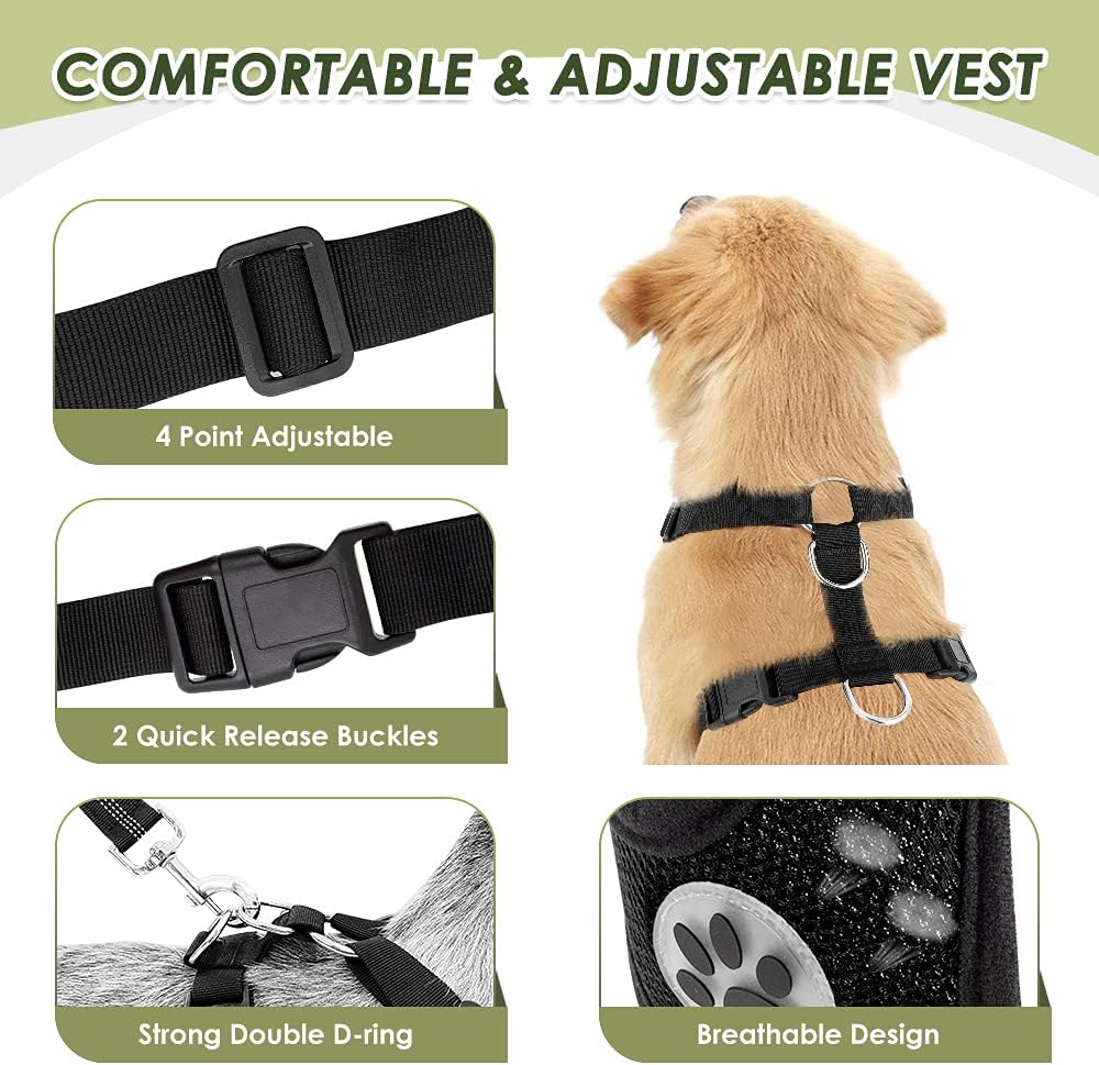 Dog Seat Belt Harness for Car, Dog Car Harness & Seatbelt, FU M | Adjustable Mesh Breathable Harness & Dog Seatbelt Safety Tether with Elastic Bungee & Double Clips for Small Medium Large Pet