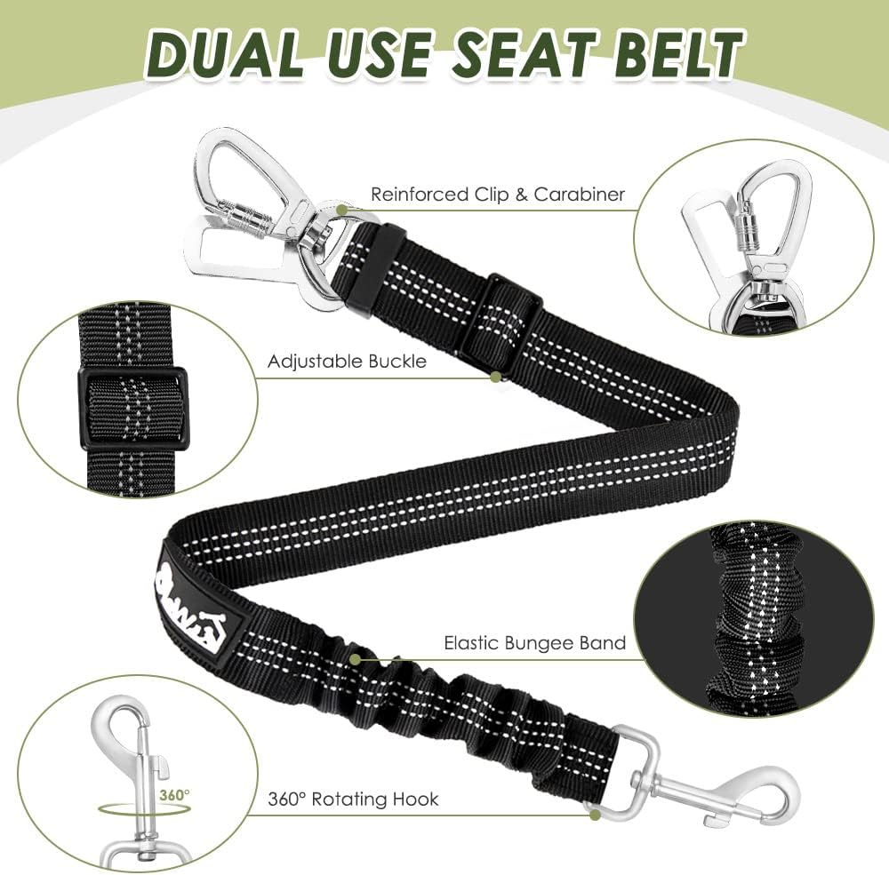 Dog Seat Belt Harness for Car, Dog Car Harness & Seatbelt, FU M | Adjustable Mesh Breathable Harness & Dog Seatbelt Safety Tether with Elastic Bungee & Double Clips for Small Medium Large Pet