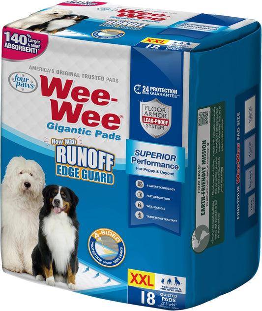 Wee-Wee Superior Performance Pee Pads for Dogs with Runoff Barrier Edge Guard Protection, Puppy & Dog Potty Training Pads, Housebreaking Pet Supplies, 27.5" x 44"