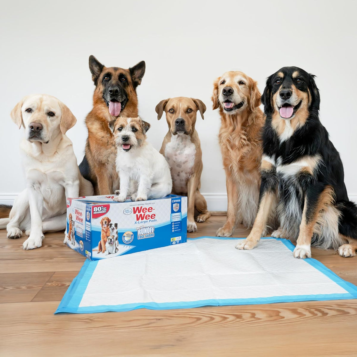 Wee-Wee Superior Performance Pee Pads for Dogs with Runoff Barrier Edge Guard Protection, Puppy & Dog Potty Training Pads, Housebreaking Pet Supplies, 27.5" x 44"