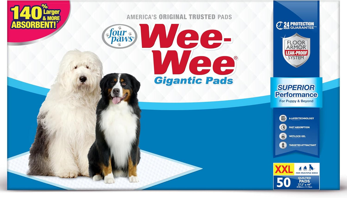 Wee-Wee Superior Performance Pee Pads for Dogs with Runoff Barrier Edge Guard Protection, Puppy & Dog Potty Training Pads, Housebreaking Pet Supplies, 27.5" x 44"