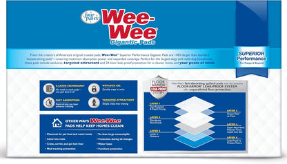 Wee-Wee Superior Performance Pee Pads for Dogs with Runoff Barrier Edge Guard Protection, Puppy & Dog Potty Training Pads, Housebreaking Pet Supplies, 27.5" x 44"