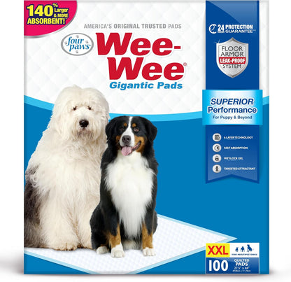 Wee-Wee Superior Performance Pee Pads for Dogs with Runoff Barrier Edge Guard Protection, Puppy & Dog Potty Training Pads, Housebreaking Pet Supplies, 27.5" x 44"