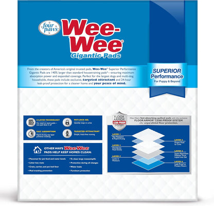 Wee-Wee Superior Performance Pee Pads for Dogs with Runoff Barrier Edge Guard Protection, Puppy & Dog Potty Training Pads, Housebreaking Pet Supplies, 27.5" x 44"