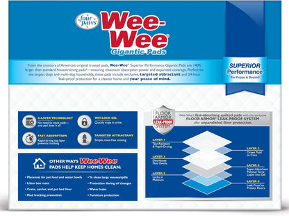 Wee-Wee Superior Performance Pee Pads for Dogs with Runoff Barrier Edge Guard Protection, Puppy & Dog Potty Training Pads, Housebreaking Pet Supplies, 27.5" x 44"
