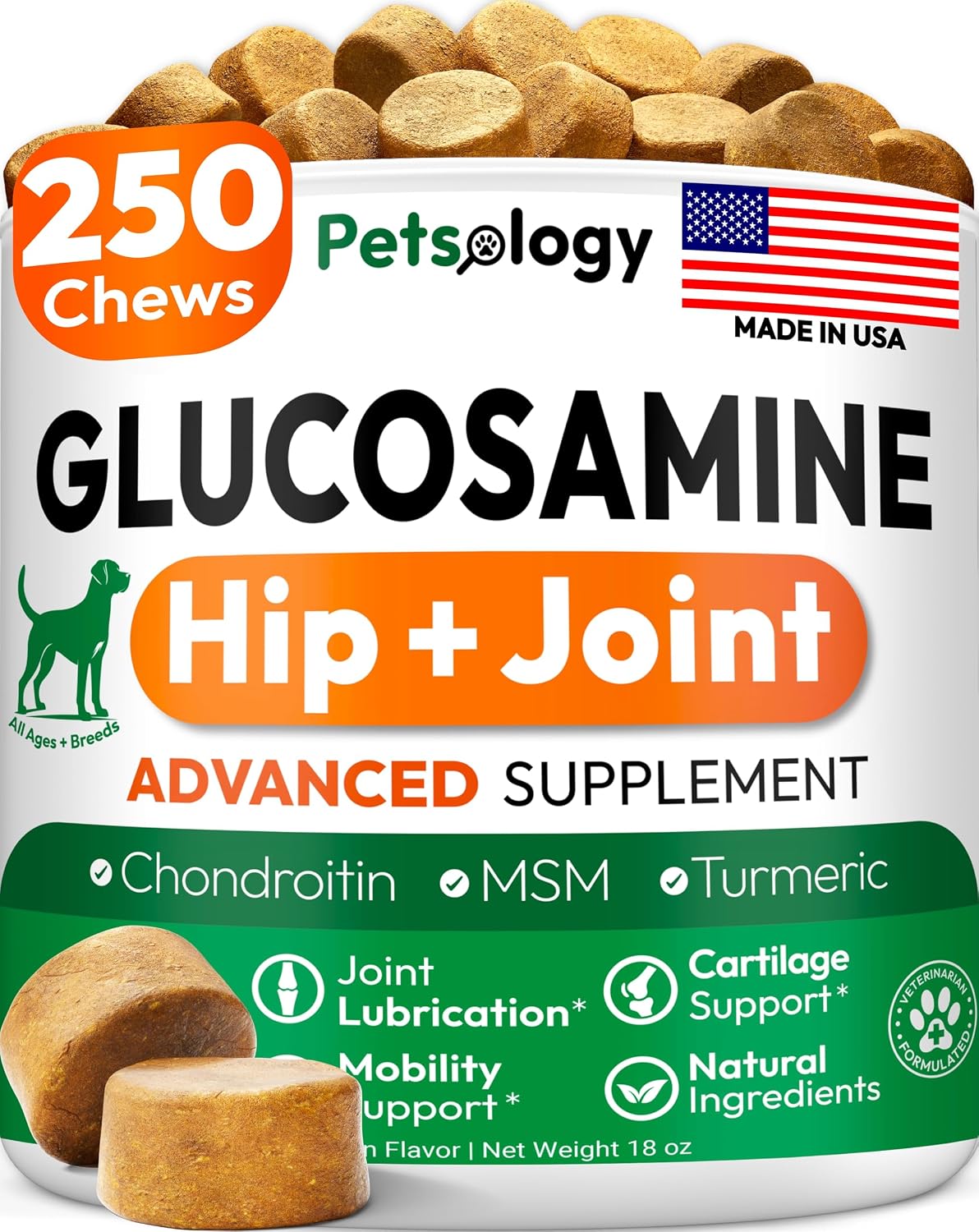 Glucosamine for Dogs - 250 Chews with Chondroitin, Hip and Joint Supplement