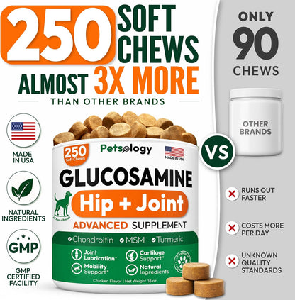 Glucosamine for Dogs - 250 Chews with Chondroitin, Hip and Joint Supplement