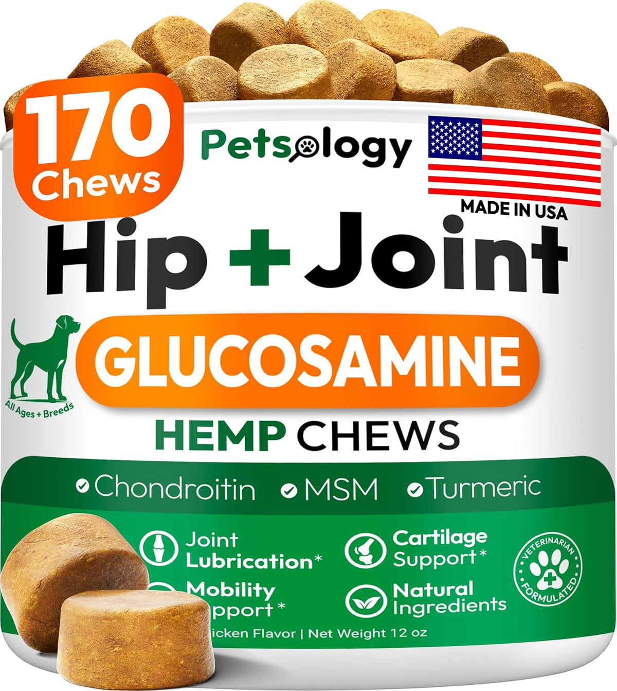Glucosamine for Dogs - 250 Chews with Chondroitin, Hip and Joint Supplement