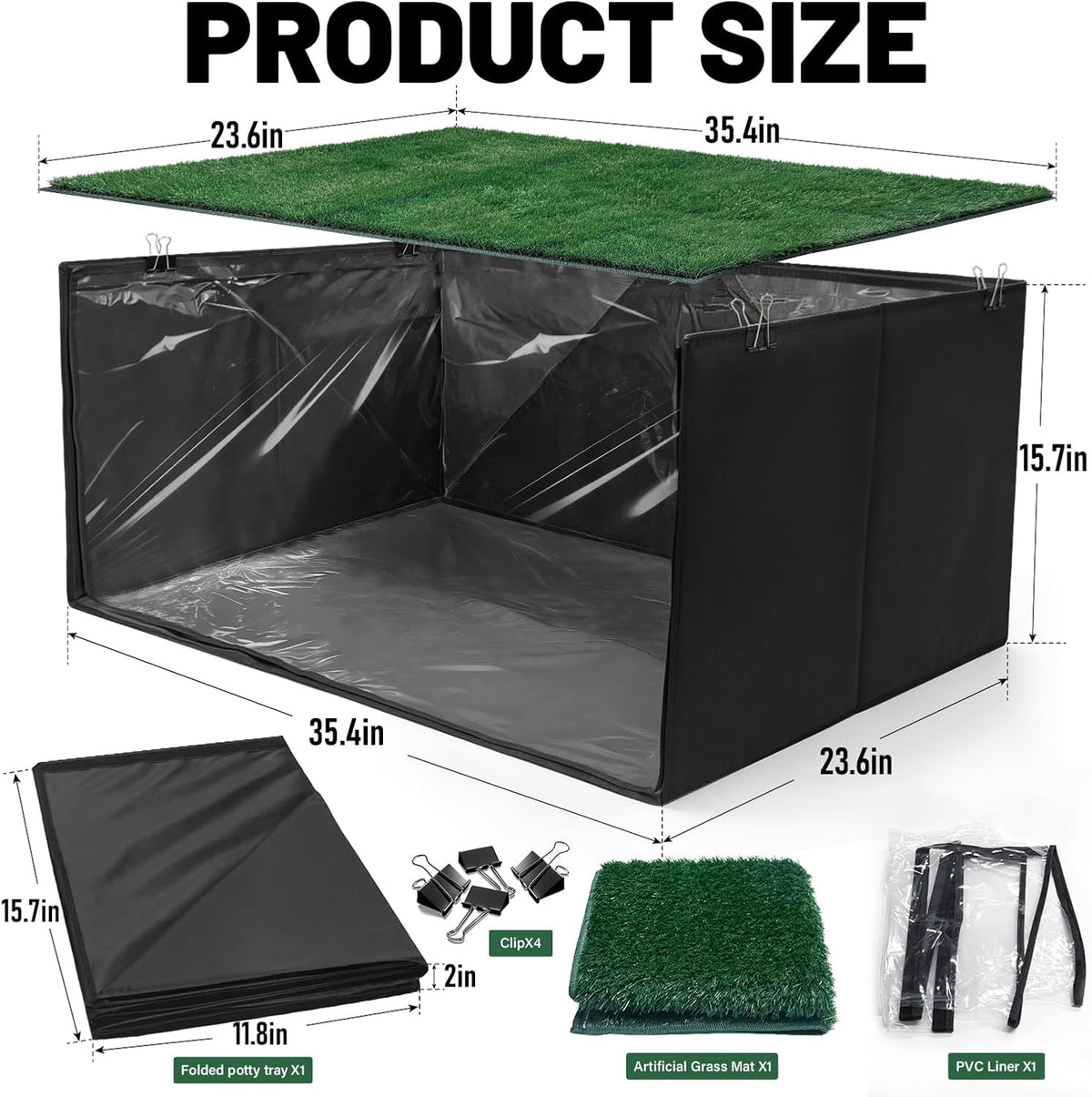 High Walls Dog Litter Box with Artificial Grass Waterproof PVC Liner