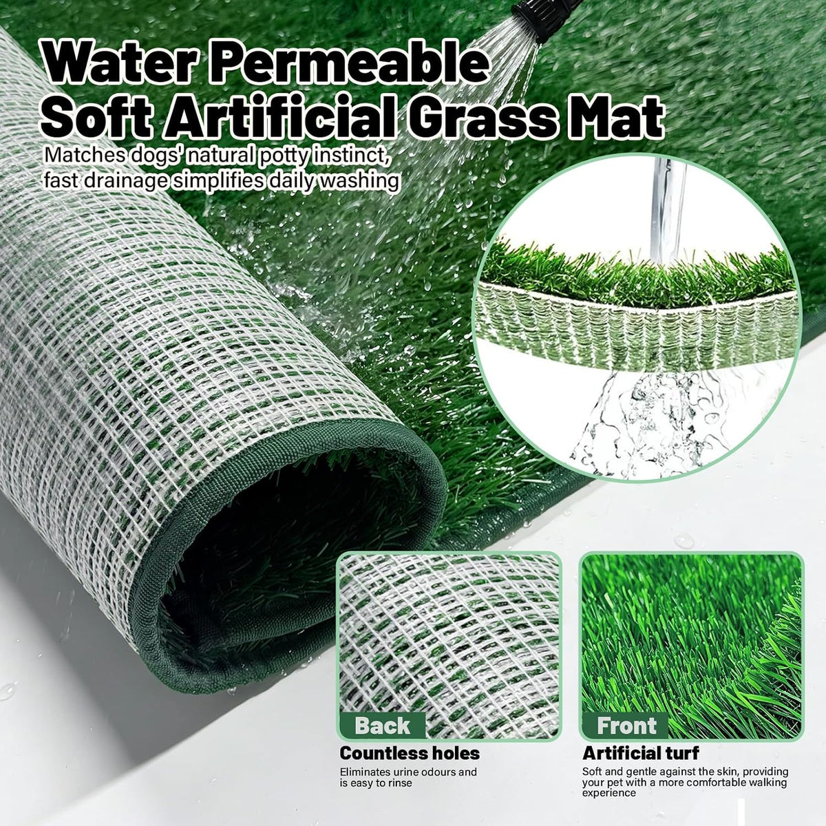 High Walls Dog Litter Box with Artificial Grass Waterproof PVC Liner