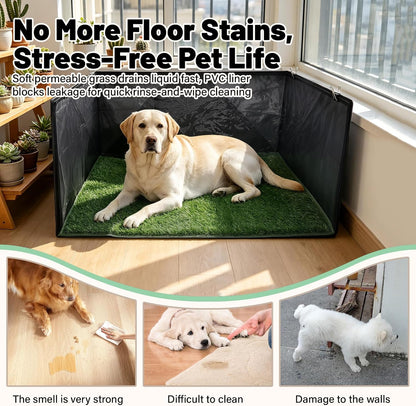 High Walls Dog Litter Box with Artificial Grass Waterproof PVC Liner